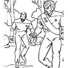 Dibujo de Oficiales de Viaje a las Estrellas caminando en el bosque para colorear