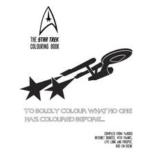 Dibujo de Página de portada de Viaje a las Estrellas con nave e insignia para colorear