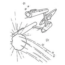 Dibujo de Nave Enterprise disparando a un asteroide para colorear