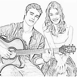 Dibujo de Violetta con un amigo tocando la guitarra para colorear Dibujo de Violetta con un amigo tocando la guitarra para colorear