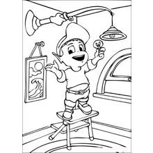 Dibujo de Adiboo de pie sobre un taburete arreglando una lámpara para colorear