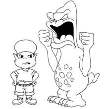 Dibujo de Adiboo junto a una criatura que grita para colorear