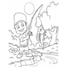 Dibujo de Adiboo pescando un gran pez para colorear