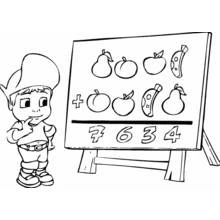 Dibujo de Adiboo contando frutas en una pizarra para colorear