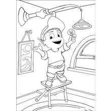 Dibujo de Adiboo cambiando una bombilla sobre un banquito para colorear