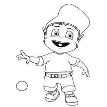 Dibujo de Adiboo sonriente junto a una pelota para colorear