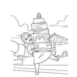 Dibujo de Alcaldesa Goodway llevando un gran pastel de cumpleaños para colorear