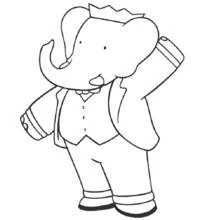 Dibujo de Babar posando con la mano detrás de la cabeza para colorear