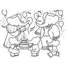 Dibujo de Babar celebrando su cumpleaños en familia para colorear