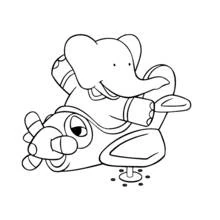 Dibujo de Babar pilotando un pequeño avión para colorear