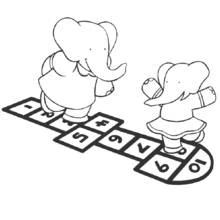Dibujo de Babar juega a la rayuela con una amiga para colorear