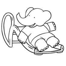 Dibujo de Babar tumbado en una tumbona para colorear