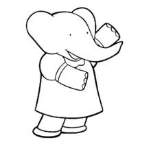 Dibujo de Babar el elefante de pie con su traje para colorear
