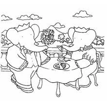 Dibujo de Babar y Céleste tomando el té en la terraza para colorear