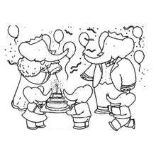 Dibujo de Babar en familia celebrando un cumpleaños para colorear