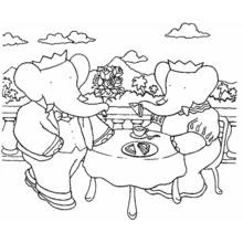 Dibujo de Babar tomando el té con un amigo para colorear