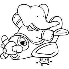Dibujo de Babar con ropa a rayas al mando del avión para colorear
