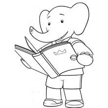 Dibujo de Babar leyendo un gran libro para colorear