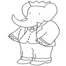 Dibujo de Babar de pie orgulloso con su traje real para colorear