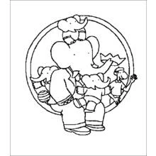 Dibujo de Babar rodeado de su familia en un círculo para colorear