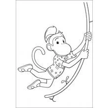 Dibujo de Babar y Badou columpiándose en una liana para colorear