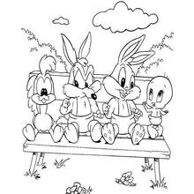 Dibujo de Baby Looney Tunes sentados en un banco para colorear