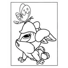 Dibujo de Baby Looney Tunes conejito mirando una mariposa para colorear