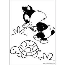Dibujo de Baby Looney Tunes Silvestre y una tortuga para colorear
