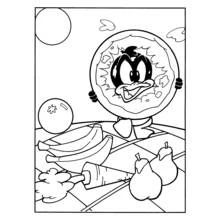 Dibujo de Baby Daffy Duck asomando por una rosquilla para colorear