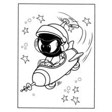 Dibujo de Bebé Marvin el Marciano pilotando su nave para colorear