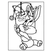 Dibujo de Baby Bugs Bunny jugando con juguetes colgantes para colorear