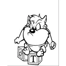 Dibujo de Baby Taz jugando con bloques del alfabeto para colorear