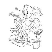 Dibujo de Baby Piolín y Baby Bugs Bunny jugando para colorear