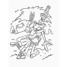 Dibujo de Bugs Bunny y su amiga vestidos de guerreros para colorear