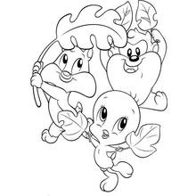 Dibujo de Baby Looney Tunes bajo hojas paraguas para colorear
