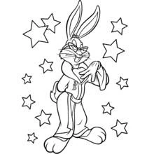 Dibujo de Bugs Bunny con bata de boxeo entre estrellas para colorear