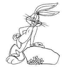 Dibujo de Bugs Bunny apoyado en una roca para colorear