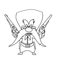 Dibujo de Bugs Bunny vaquero con dos pistolas para colorear
