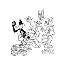 Dibujo de Bugs Bunny pintando huevos de Pascua con Daffy Duck y Lola para colorear