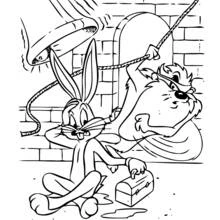 Dibujo de Bugs Bunny y Taz con una trampa de campana para colorear