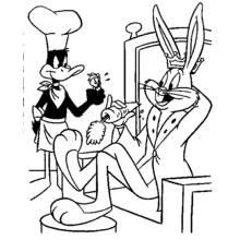 Dibujo de Bugs Bunny relajado con Daffy Duck de cocinero para colorear