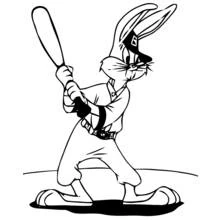Dibujo de Bugs Bunny en posición de bateo con gorra para colorear