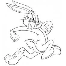 Dibujo de Bugs Bunny inclinado corriendo con dientes visibles para colorear