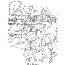 Dibujo de Caillou de camino a la guardería con una amiga para colorear
