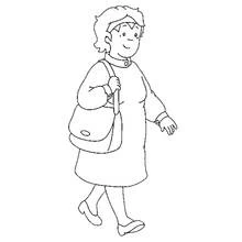 Dibujo de Caillou: la mamá caminando con su bolso para colorear