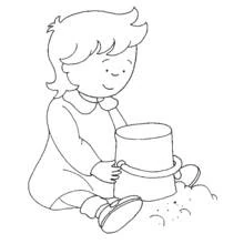 Dibujo de Caillou jugando con un cubo de arena para colorear