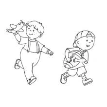 Dibujo de Caillou jugando con un avión y un amigo con un balón para colorear