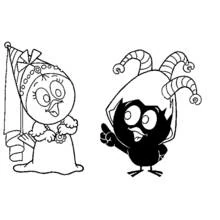 Dibujo de Calimero y personaje con capucha adornada para colorear