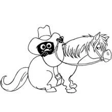 Dibujo de Calimero disfrazado de cowboy sobre un caballo para colorear