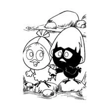 Dibujo de Calimero y Priscilla de pie sobre rocas para colorear